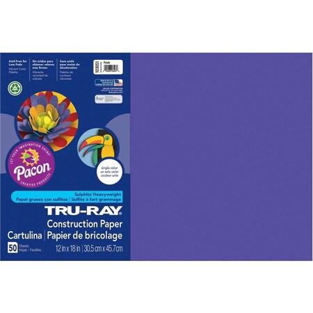 Tru-Ray Paper, Const, 12X18, Purp, 50Sh Pk PAC103051
